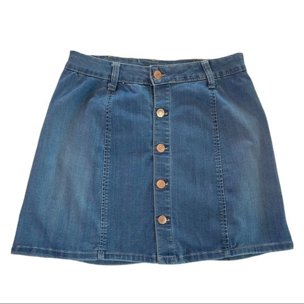 Celebrity Pink A Line Mini Button Front Denim Skirt Size 7/28